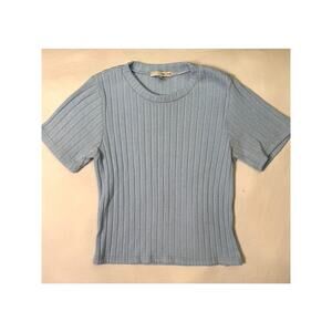 OAK + FORT short sleeved ribbed light blue sweater OS